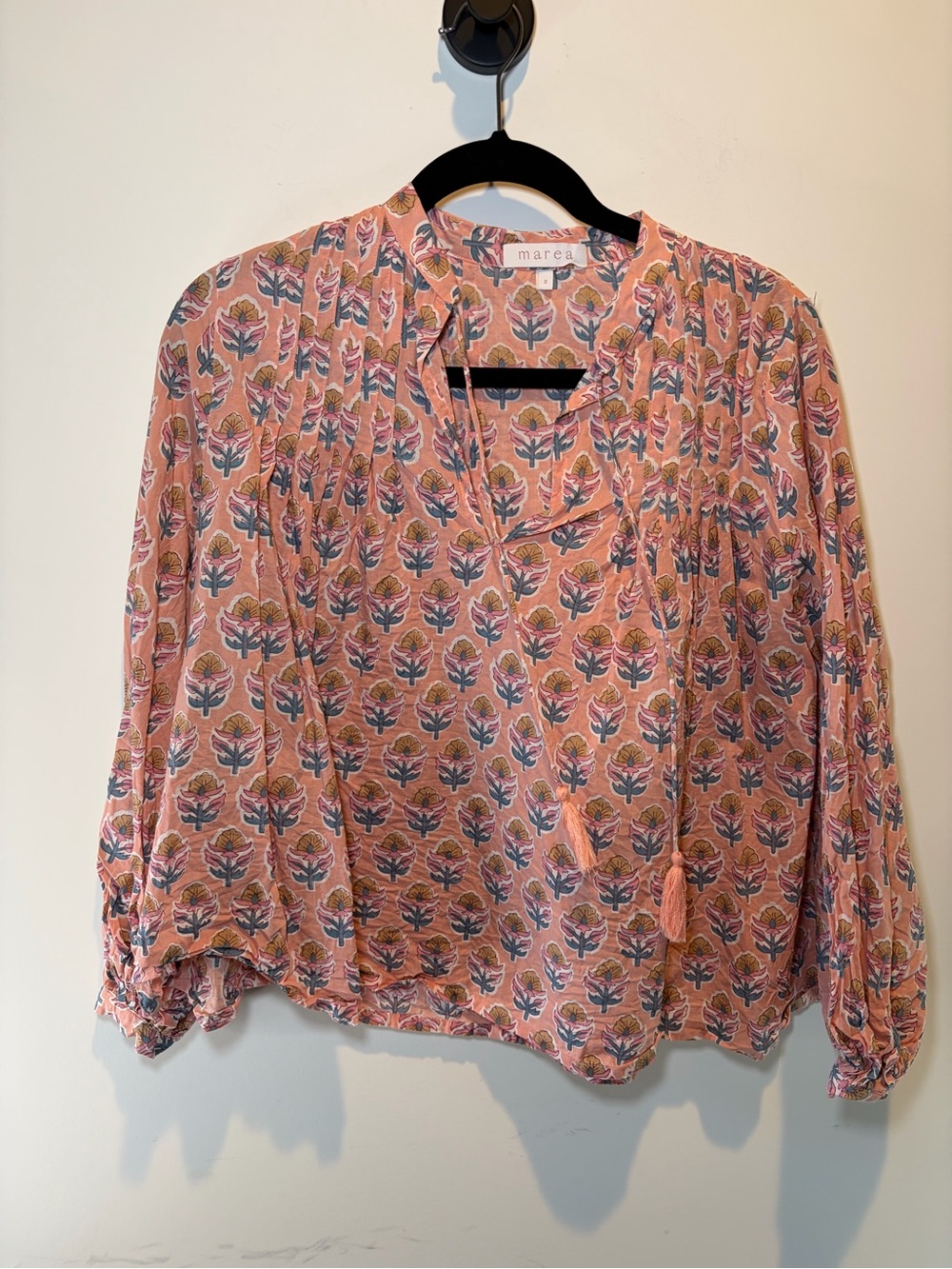 Marea Peach Pink Floral Tie-Neck Blouse